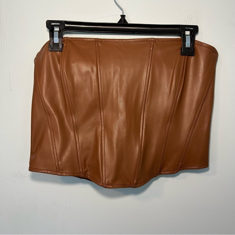 NWT Zara Brown Pleather Strapless Corset Size Large